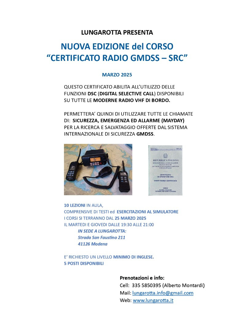 Corso Certificato radio GMDSS-SRC – Marzo 2025